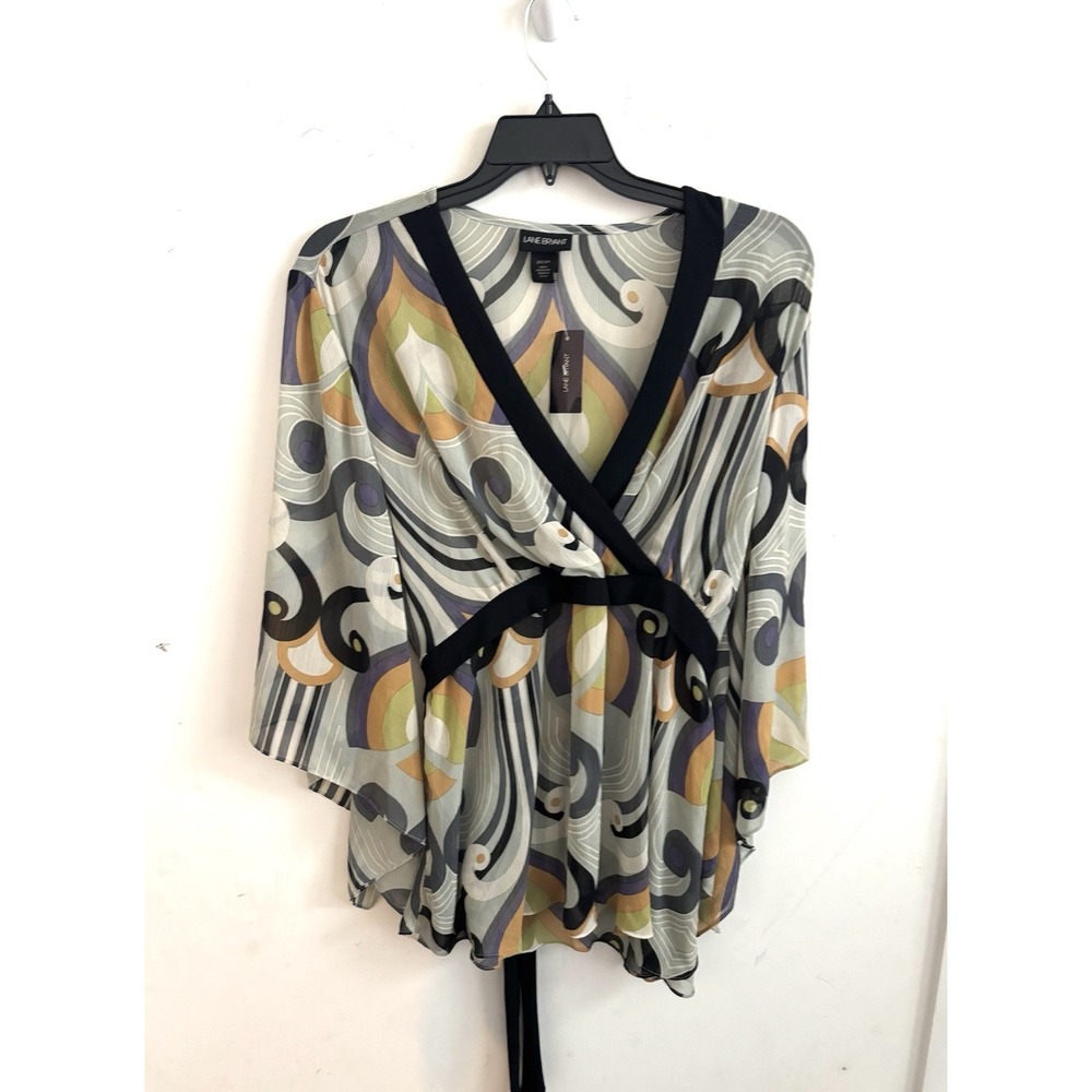 Lane Bryant Blouse Babydoll Sheer 22/24 Empire Waist Retro Bell Sleeve Boho